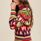 Bohemian Mod Print Full of Heart Mock Neck Puff Sleeve Knit Sweater