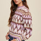 Bohemian Mod Print Full of Heart Mock Neck Puff Sleeve Knit Sweater