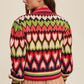 Bohemian Mod Print Full of Heart Mock Neck Puff Sleeve Knit Sweater