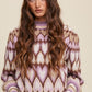 Bohemian Mod Print Full of Heart Mock Neck Puff Sleeve Knit Sweater