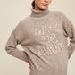 Bohemian Give Me Love Stitched Mock Neck Pullover Sweater