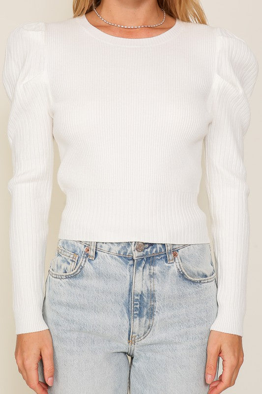 Bohemian Ribbed Puff Long Sleeve Knit Top