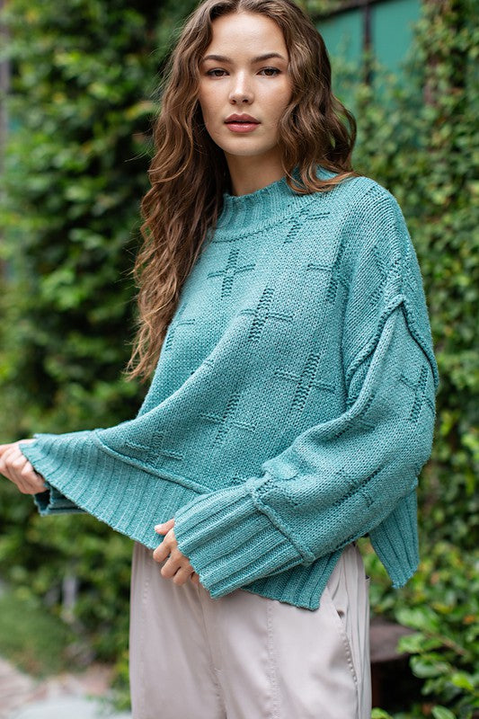 Bohemian Cross Pattern Knit Oversized Pullover Sweater