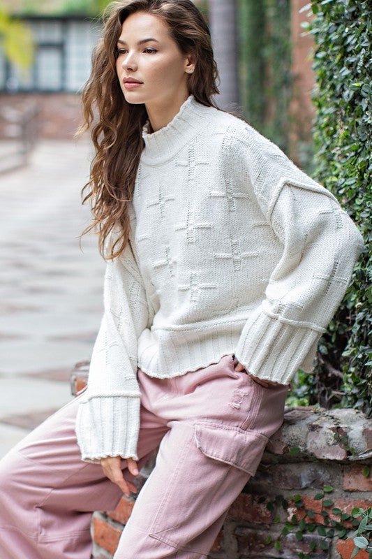 Bohemian Cross Pattern Knit Oversized Pullover Sweater