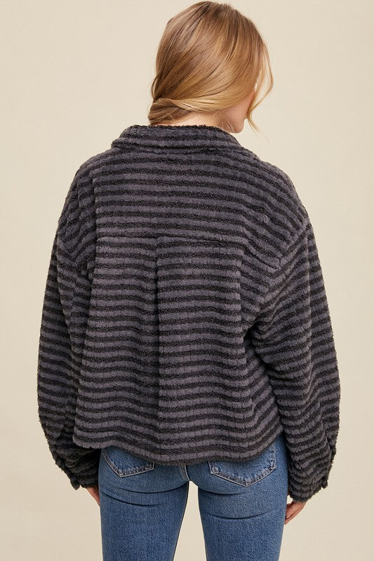 Bohemian Soft Ribbed Fleece Shirt Jacket - Shacket