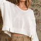 Bohemian POL Round Neck Balloon Sleeve Hooded Knit Top