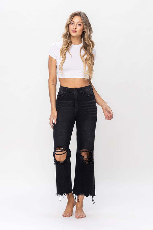 Boho 90S Vervet Vintage Black Crop Flare Jeans