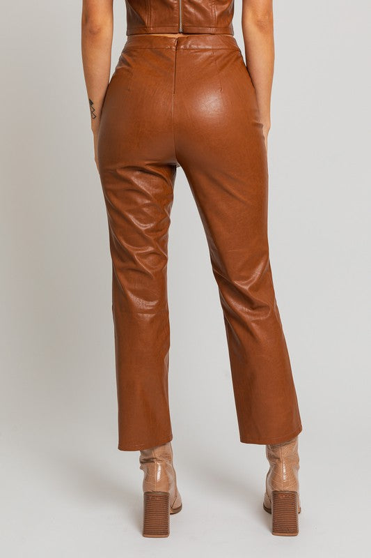 Bohemian Faux Leather Straight Pants
