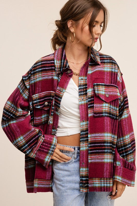 Bohemian Plaid Hailee Wool Blend Flannel Jacket