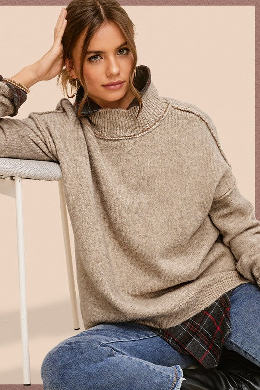 Bohemian Mock Neck Ella Wool Blend Knit Pullover Sweater