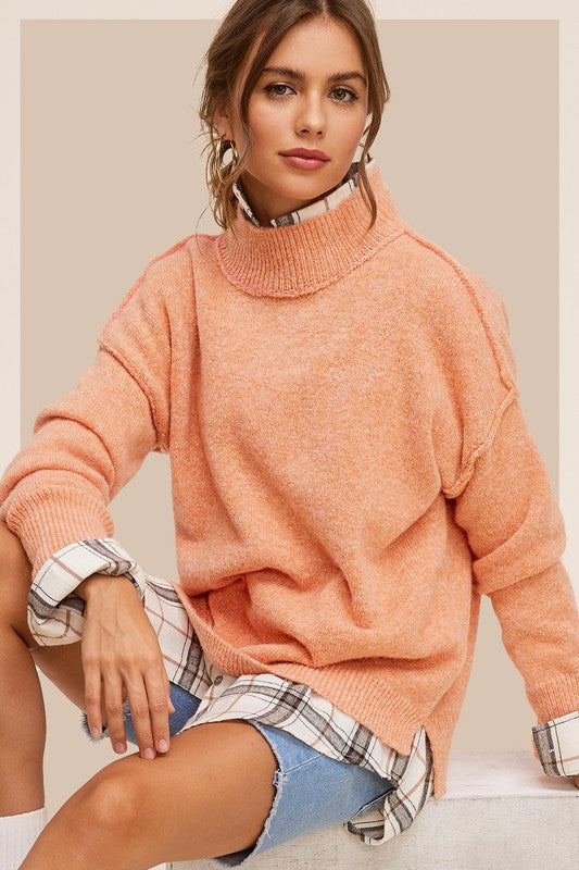 Bohemian Mock Neck Ella Wool Blend Knit Pullover Sweater