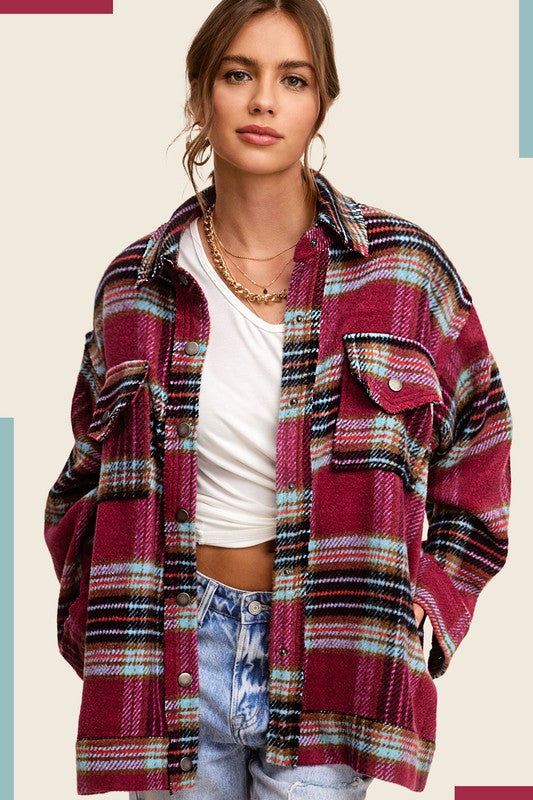 Bohemian Plaid Hailee Wool Blend Flannel Jacket