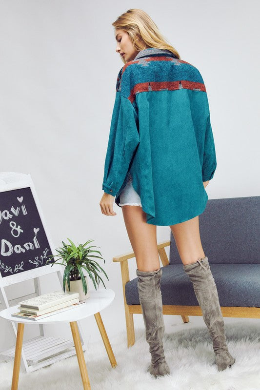 Bohemian Plaid Aztec Printed Button Down Long Sleeve Shirt Jacket