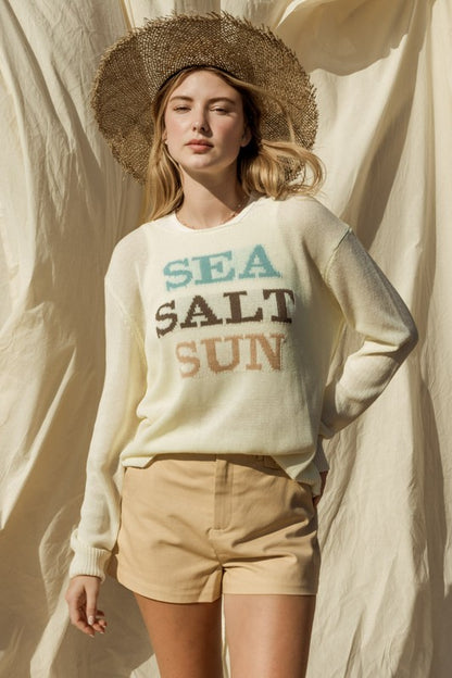 Bohemian Round Neck Long Sleeve Sea Salt Sun Sweater