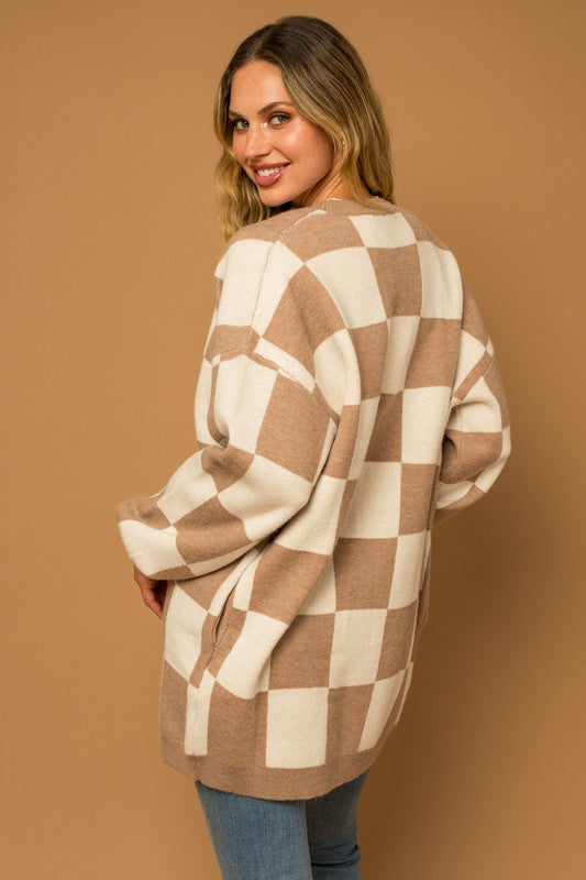 Bohemian Checker Graphic Sweater Cardigan