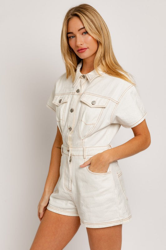 Bohemian Short Sleeve Denim Romper