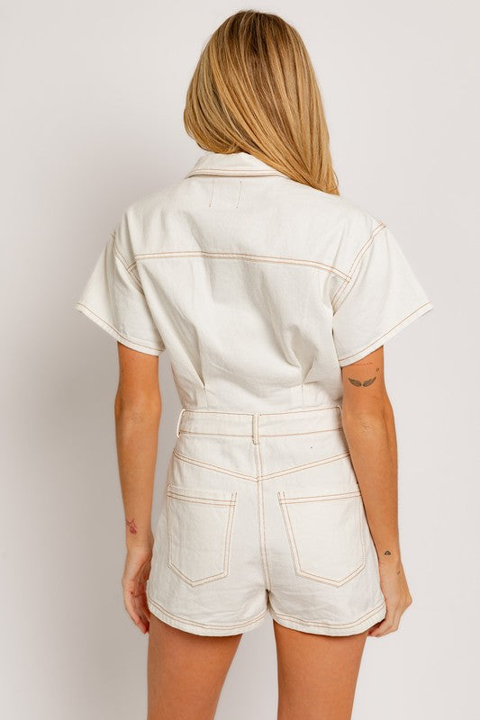 Bohemian Short Sleeve Denim Romper