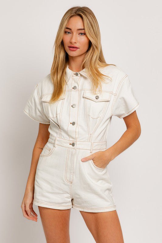 Bohemian Short Sleeve Denim Romper
