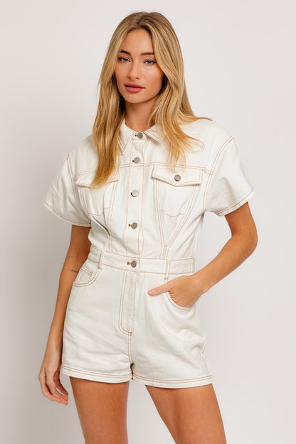 Bohemian Short Sleeve Denim Romper