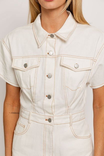 Bohemian Short Sleeve Denim Romper