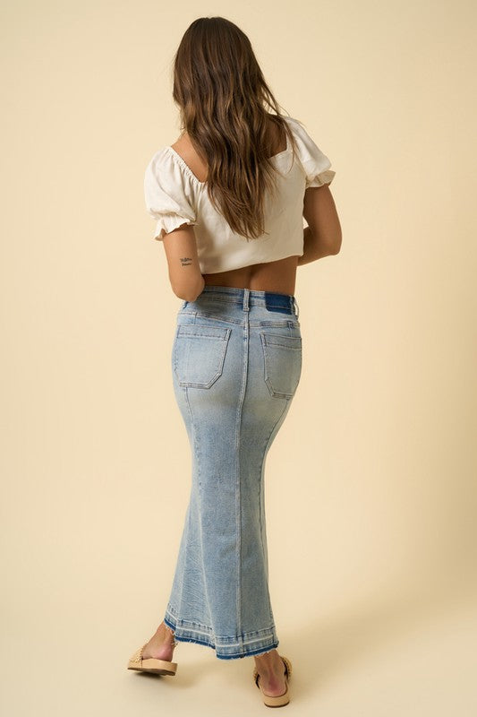 Bohemian Mermaid Maxi Denim Skirt