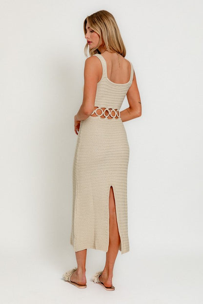 Bohemian Square Neck Sleeveless Crochet Midi Dress