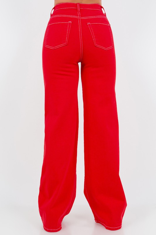 Bohemian High Rise Wide Leg Jean in Cherry Red