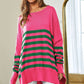 Bohemian Multi Striped Elbow Patch Loose Fit Sweater Top