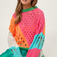 Bohemian Rocker Color Block Distressed Detail Pullover Sweater