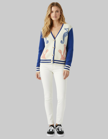 Seahorse Coral Knit Cardigan