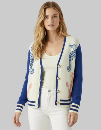 Seahorse Coral Knit Cardigan