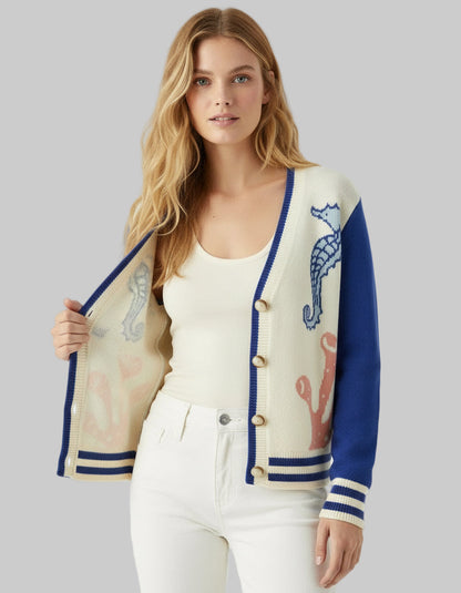 Seahorse Coral Knit Cardigan