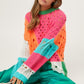 Bohemian Rocker Color Block Distressed Detail Pullover Sweater