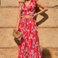 Boho Floral Printed Tie Back Cropped Top and Maxi Skirt Set