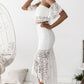 Boho Chic Off Shoulder Lace Crop Top and Skirt Dress