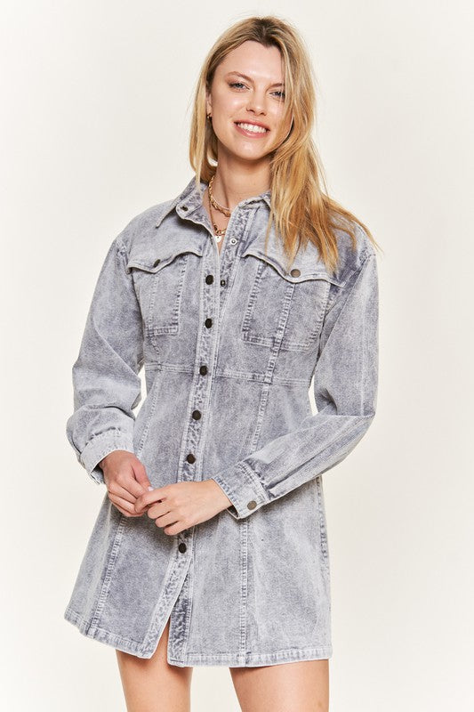Bohemian Country Western Washed Corduroy Mini Dress