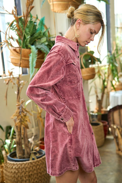 Bohemian Country Western Washed Corduroy Mini Dress