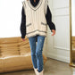 Bohemian Solid V-Neck Sleeveless Pocket Detail Sweater