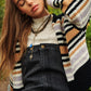 Bohemian Chunky Knit Multi-Striped Open Sweater Cardigan