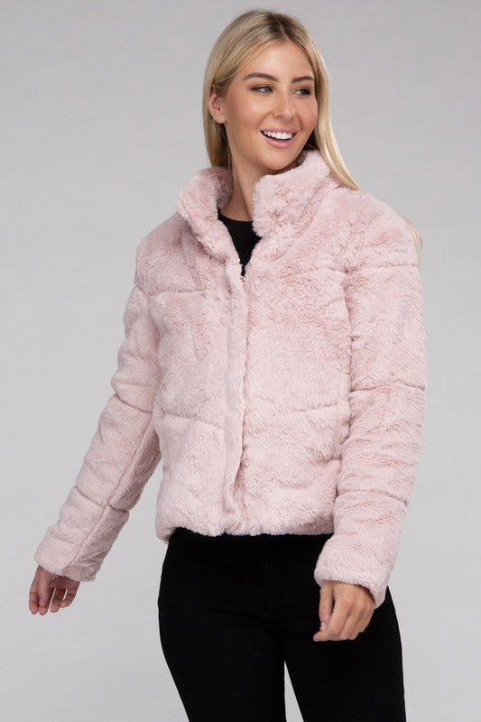 Bohemian Plush Fluffy Zip-Up Sweater Jacket