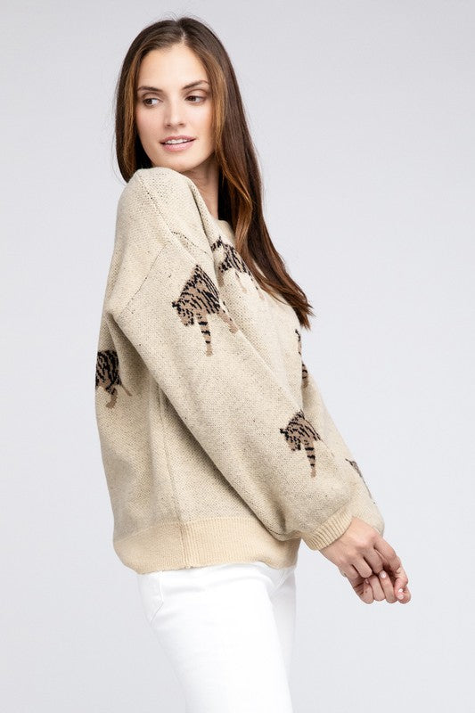 Bohemian Tiger Pattern Pullover Sweater
