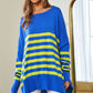 Bohemian Multi Striped Elbow Patch Loose Fit Sweater Top