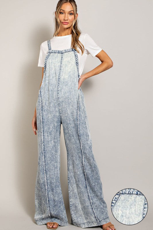 Bohemian Denim Washed Tie Dye Tencel Jumpsuit