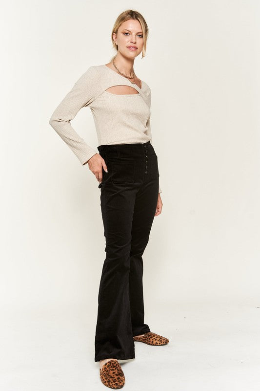 Bohemian Corduroy Button Front Flare Pants