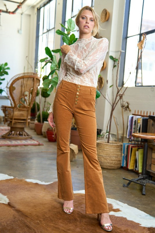 Bohemian Corduroy Button Front Flare Pants