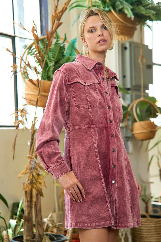 Bohemian Country Western Washed Corduroy Mini Dress