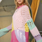 Bohemian Rocker Color Block Distressed Detail Pullover Sweater