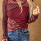 Boho Neutral Color Block Exposed Seam Long Sleeve Top
