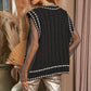 Bohemian Solid V-Neck Sleeveless Pocket Detail Sweater