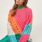 Bohemian Rocker Color Block Distressed Detail Pullover Sweater